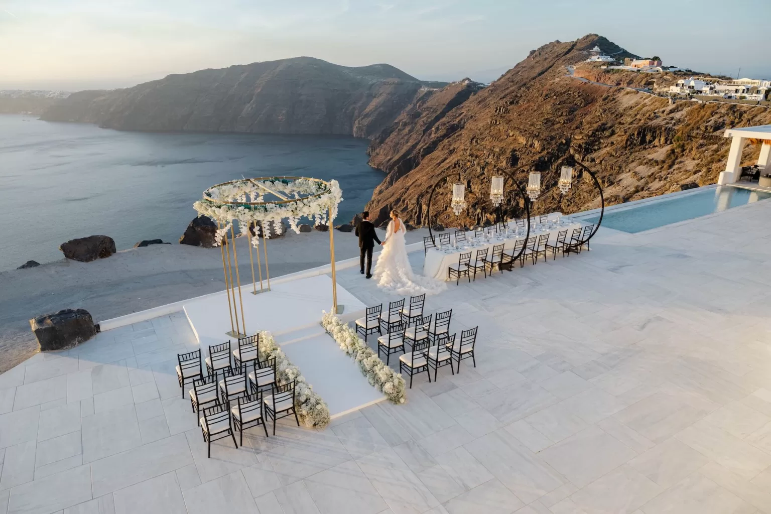 Unobstructed caldera view from the wedding ceremony at Rocabella Santorini