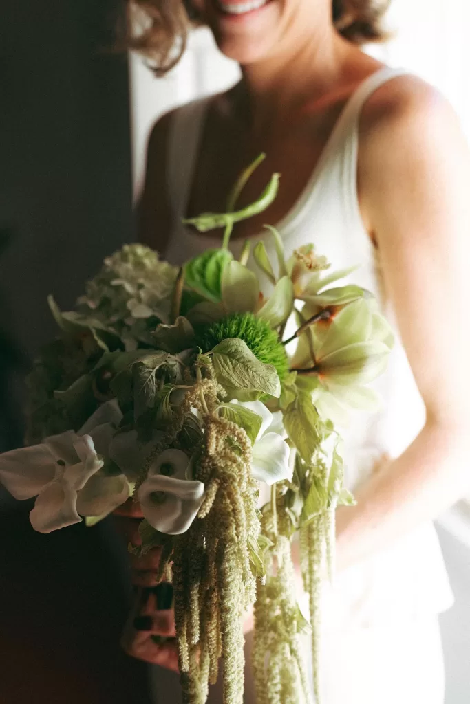 Close-up of wildflower-inspired bridal bouquet at Casa Sacoto