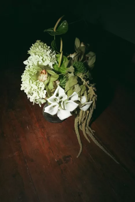 Moody bridal bouquet with rich tones and textured florals at Casa Sacoto