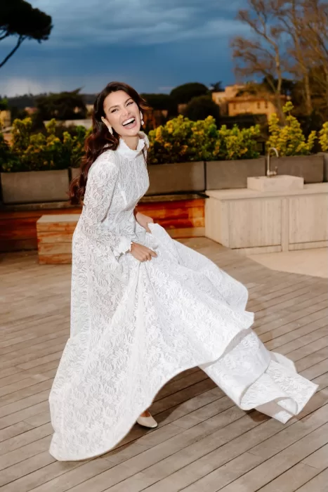 Bride twirling in wedding dress at Villa Clara
