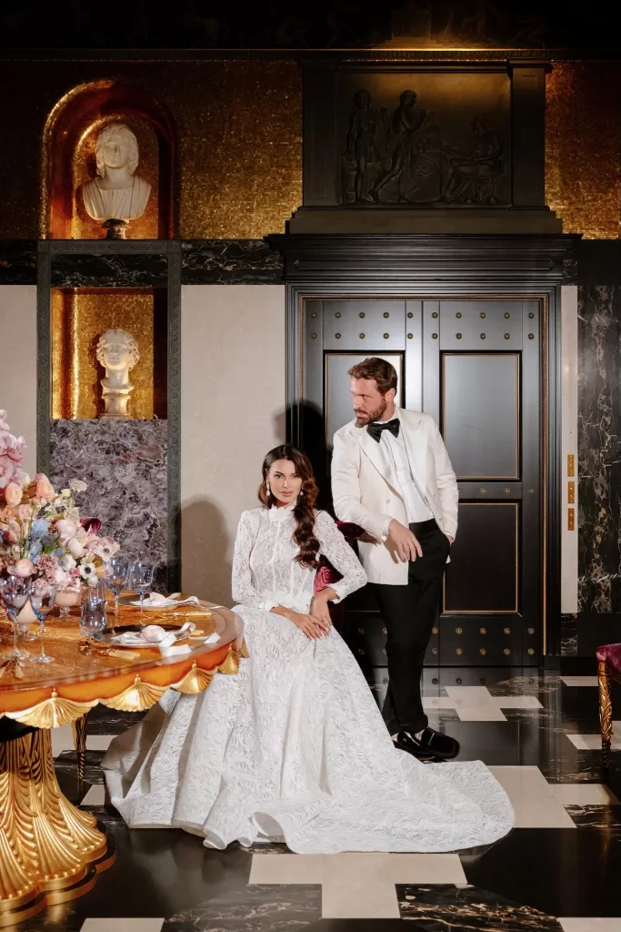 Formal wedding portrait of couple at Villa Clara