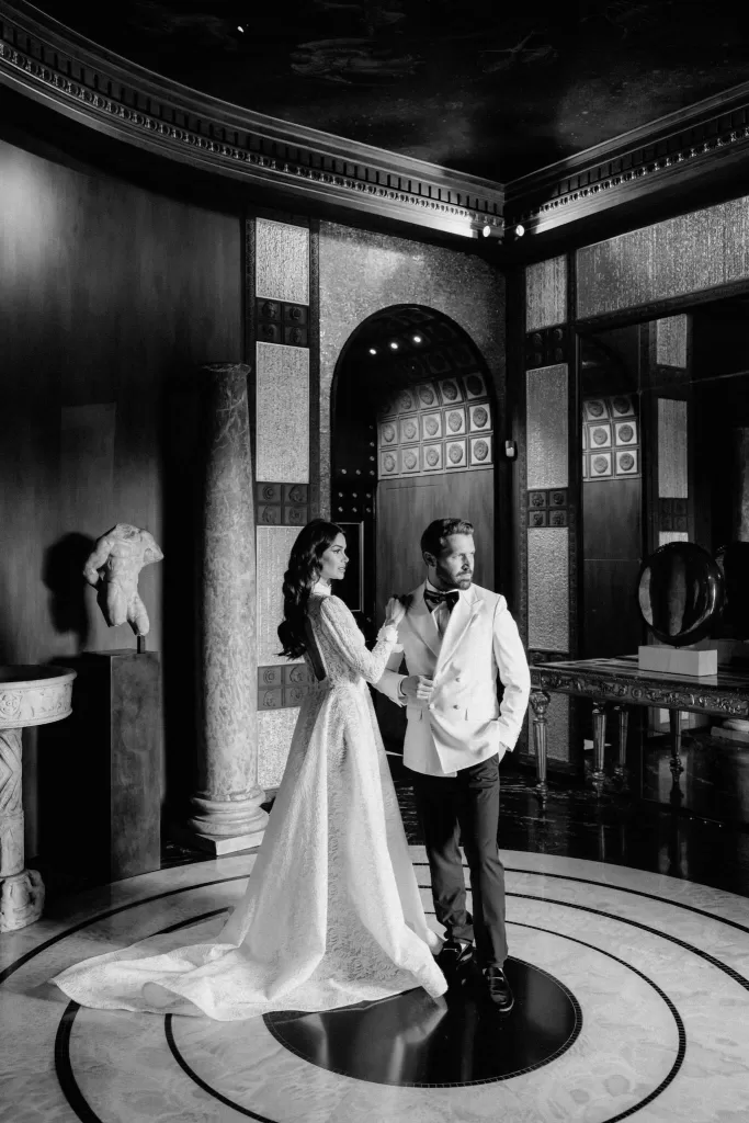 Black and white portrait of couple at Villa Clara