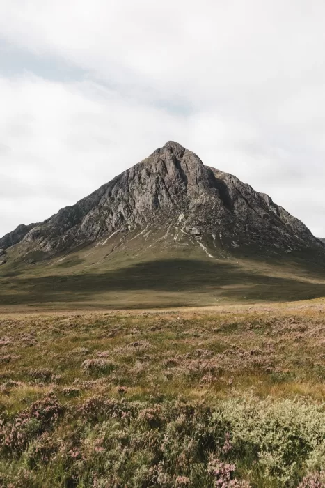 Isolated mountain rising from open moorland near Boturich Castle, capturing the wild Scottish scenery.