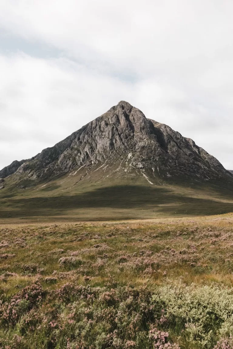Isolated mountain rising from open moorland near Boturich Castle, capturing the wild Scottish scenery.